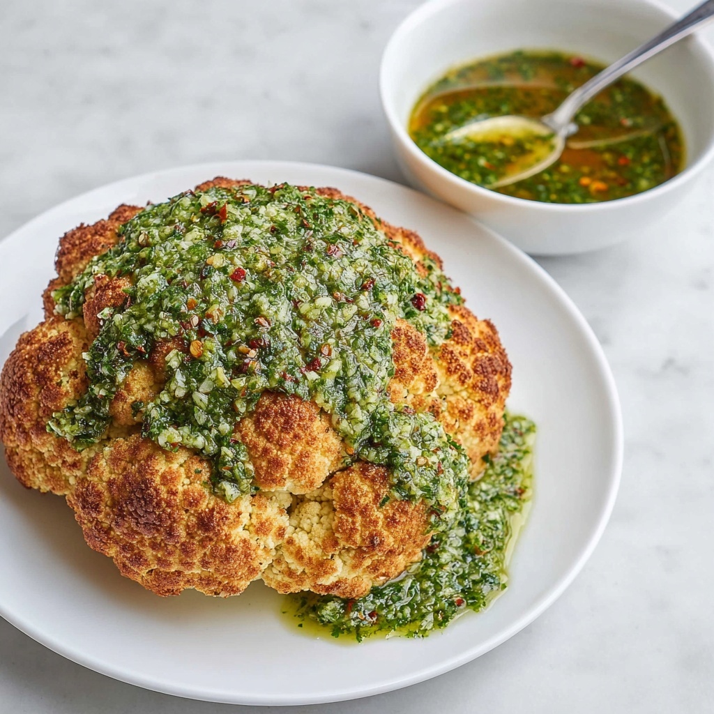 Whole Roasted Cauliflower with Herb Chimichurri Recipe - Recipe Image