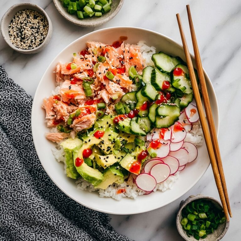 Salmon Rice Bowl with Avocado, Radishes, and Sriracha Recipe