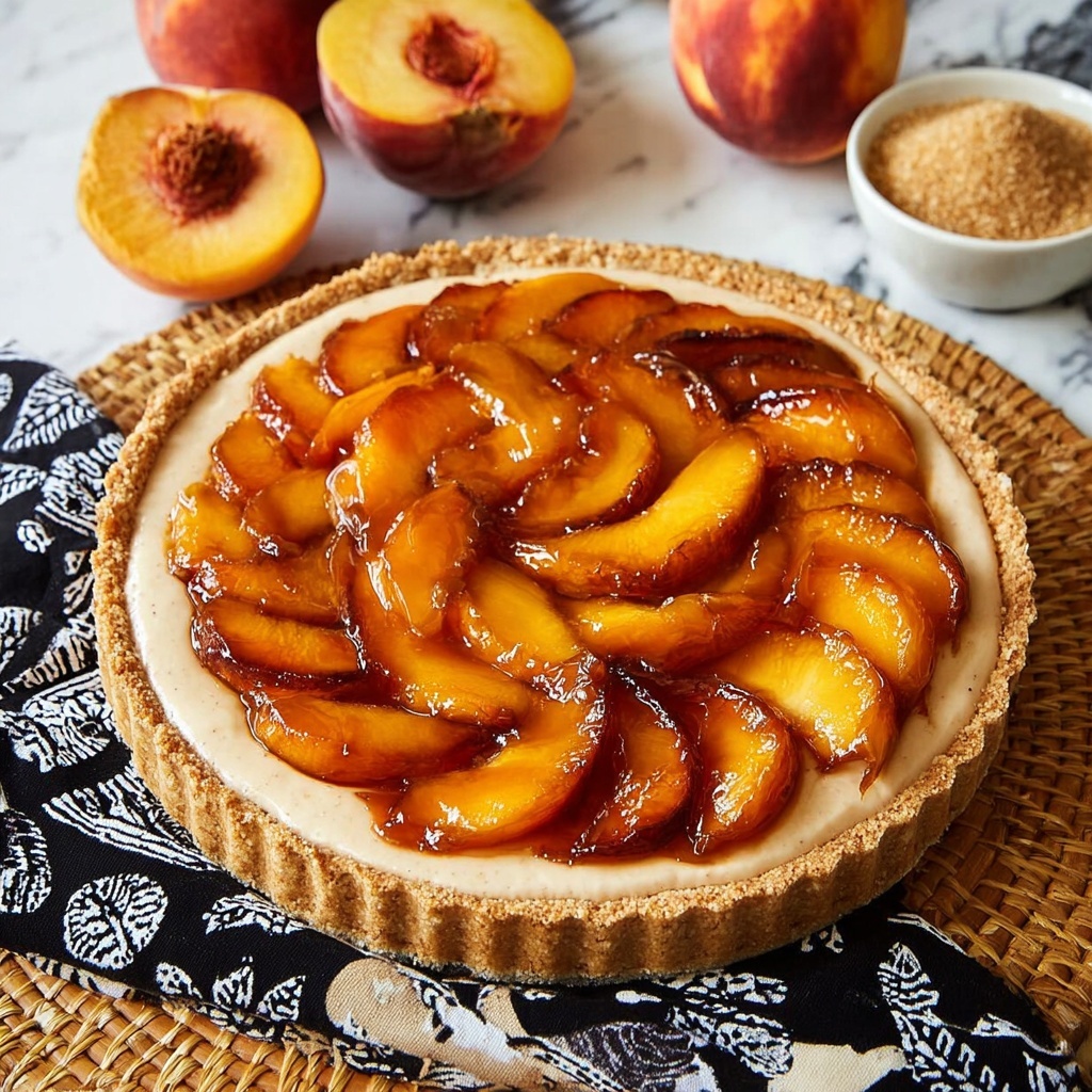 No Bake Dulce de Leche Cheesecake with Caramelized Peaches Recipe - Recipe Image