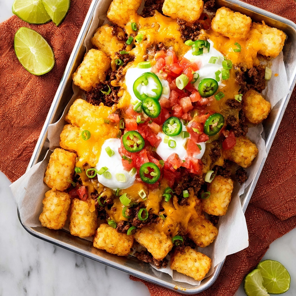 Loaded Tater Tots (Totchos) with Taco Seasoned Beef and Cheddar Recipe - Recipe Image