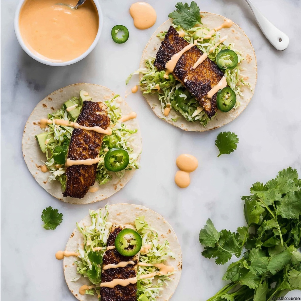Blackened Fish Tacos with Avocado-Lime Slaw and Sriracha Aioli Recipe - Recipe Image