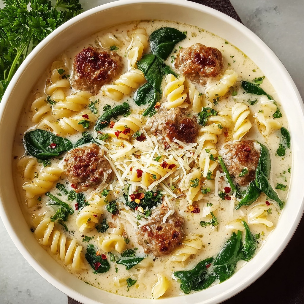 Creamy Parmesan Pasta Soup with Italian Sausage Recipe - Recipe Image