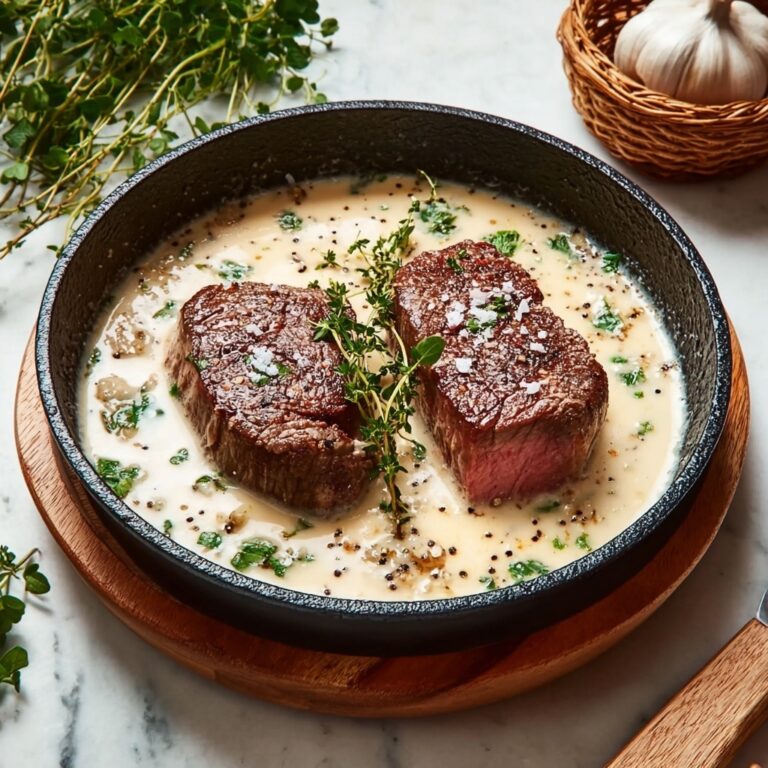 Steak with Creamy Garlic Sauce Recipe