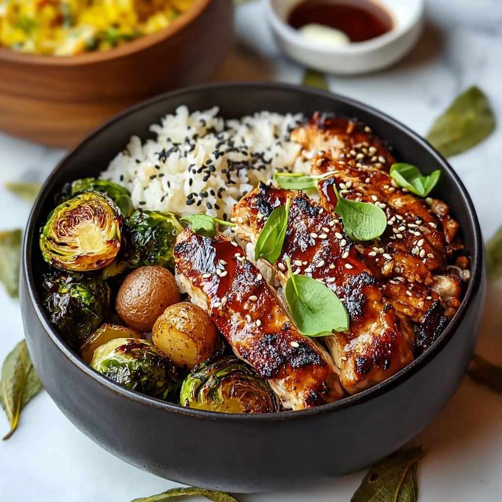 Teriyaki Chicken Bowls with Crispy Roasted Brussels Sprouts Recipe - Recipe Image
