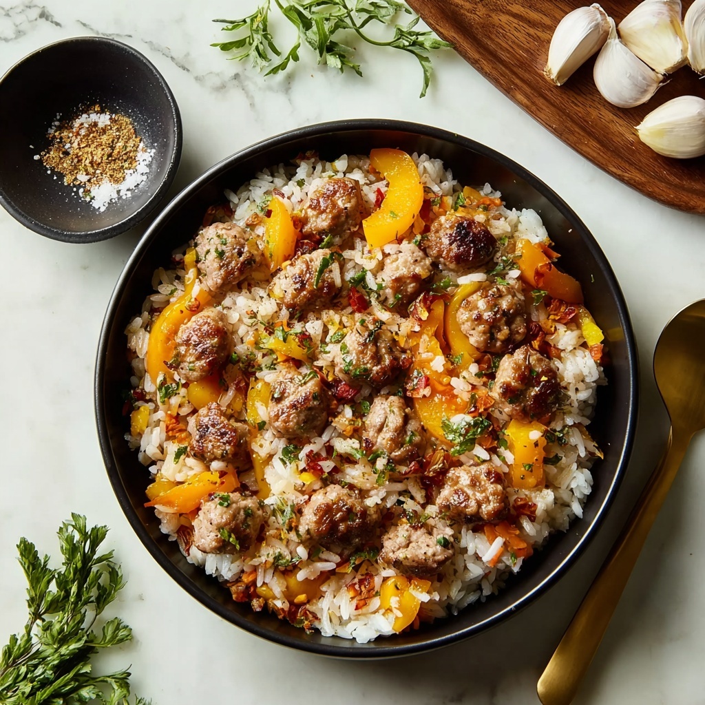 Sausage and Rice Skillet with Vegetables and Spices Recipe - Recipe Image