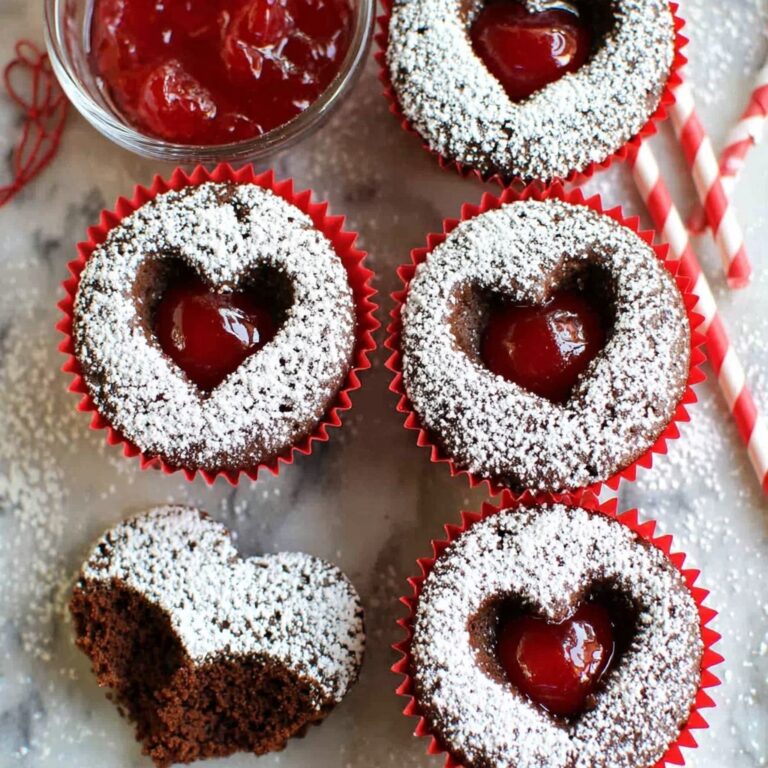 Cheesecake Filled Chocolate Cupcakes with Cherry Hearts Recipe