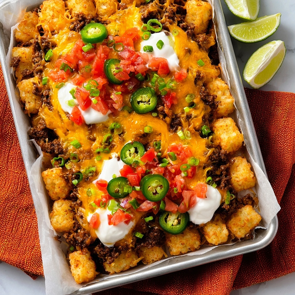 Loaded Tater Tots (Totchos) with Taco Seasoned Beef and Cheddar Recipe - Recipe Image