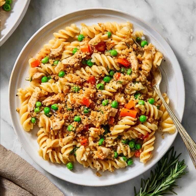 Creamy Chicken Noodle Casserole with Peas, Corn, and Cheddar Recipe