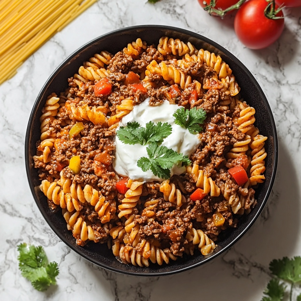 One Pot Beef Taco Pasta Recipe - Recipe Image