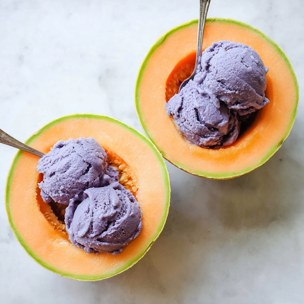 Vegan Blueberry Banana Ice Cream in Cantaloupe Bowls Recipe - Recipe Image
