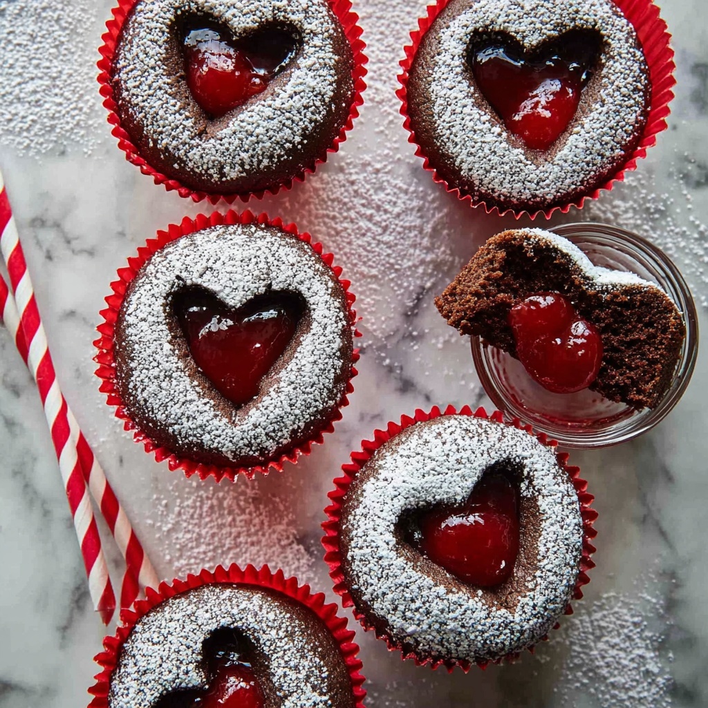 Cheesecake Filled Chocolate Cupcakes with Cherry Hearts Recipe - Recipe Image