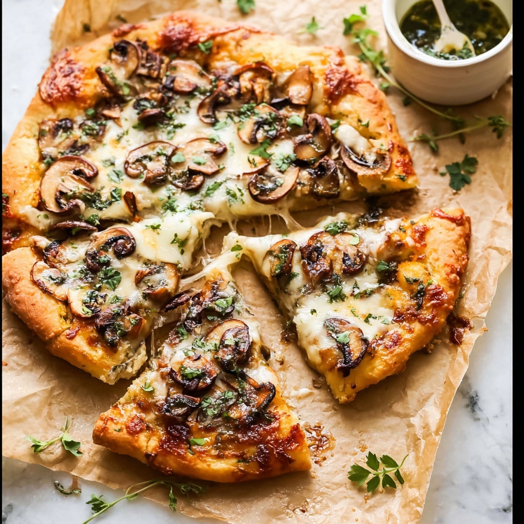 Mushroom Pizza with Basil, Parmesan, and Garlic Oil Recipe - Recipe Image