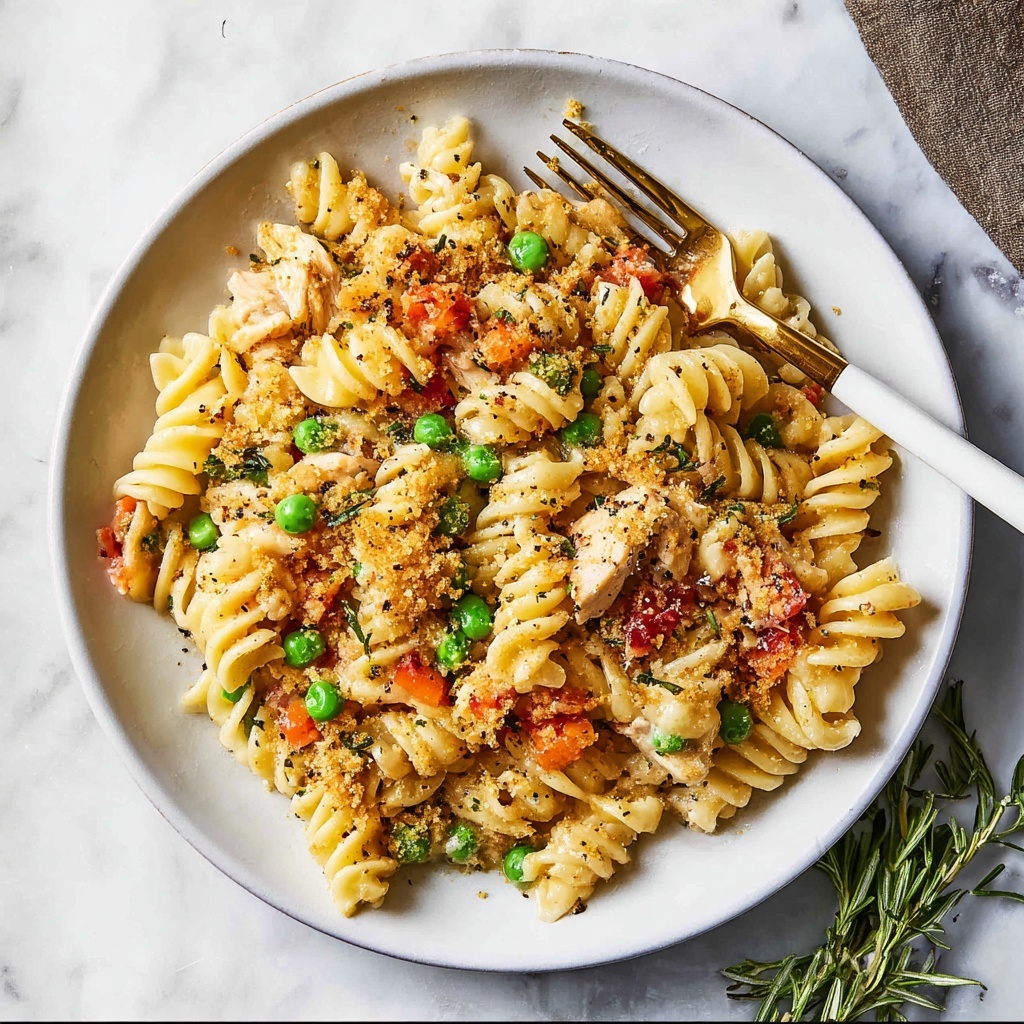 Creamy Chicken Noodle Casserole with Peas, Corn, and Cheddar Recipe - Recipe Image