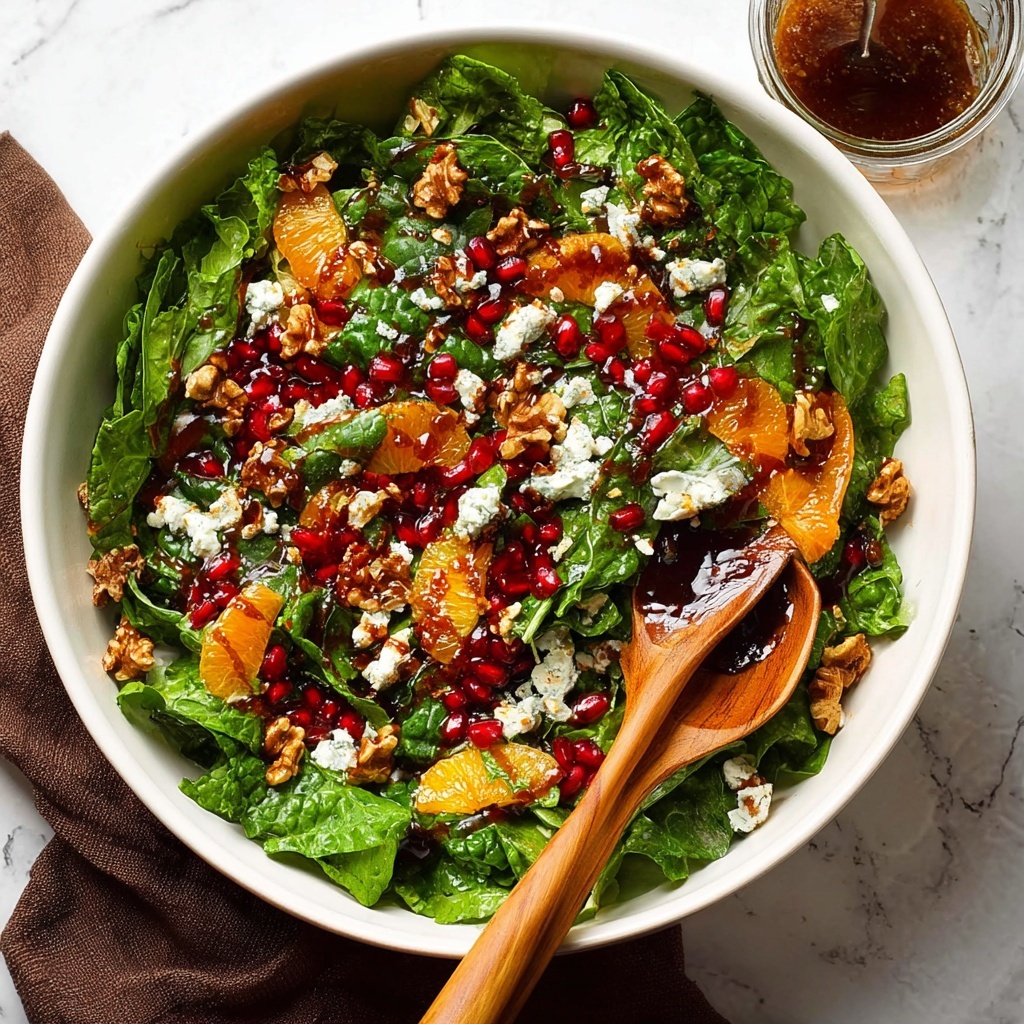 Pomegranate Salad with Spinach, Kale, Honey Walnuts & Pomegranate Dressing Recipe - Recipe Image