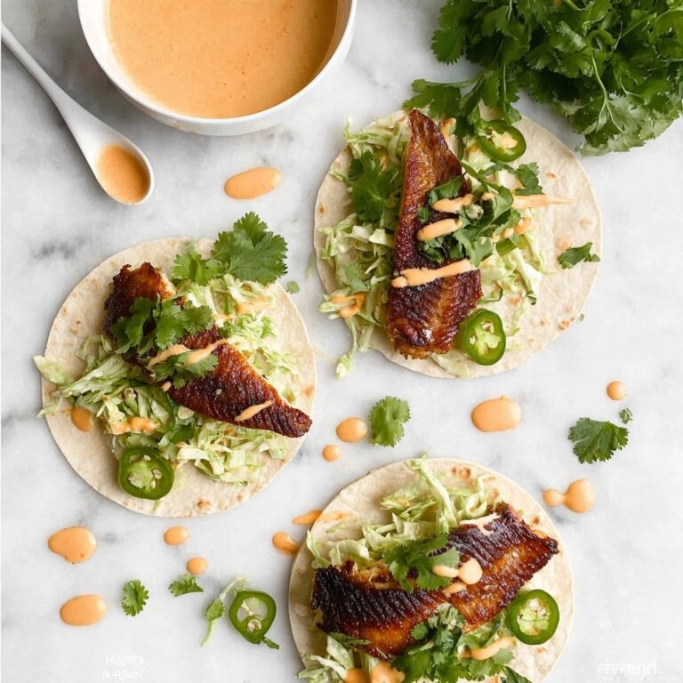 Blackened Fish Tacos with Avocado-Lime Slaw and Sriracha Aioli Recipe