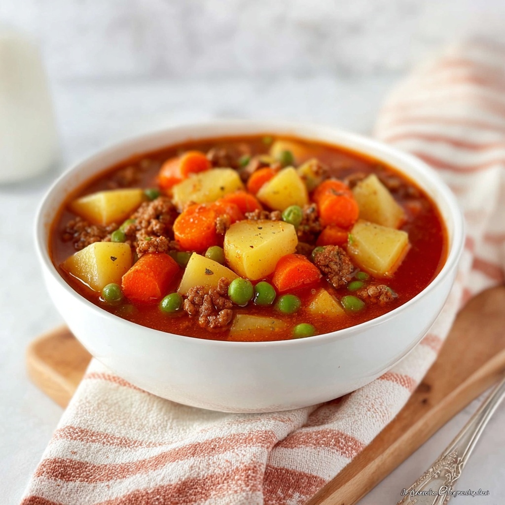 Hearty Hamburger Soup with Vegetables and Tomato Paste Recipe - Recipe Image