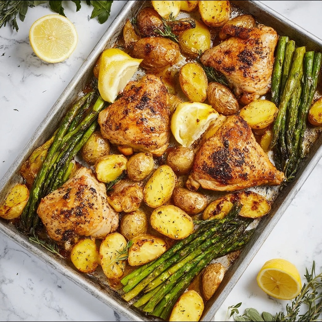 Lemon Pepper Chicken Sheet Pan Dinner with Potatoes and Asparagus Recipe - Recipe Image