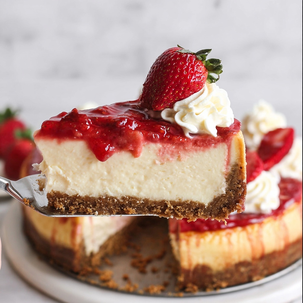 Strawberry Cheesecake with Fresh Strawberry Sauce and Whipped Cream Recipe - Recipe Image