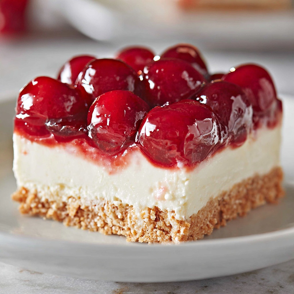 No Bake Cherry Cheesecake Bars Recipe - Recipe Image