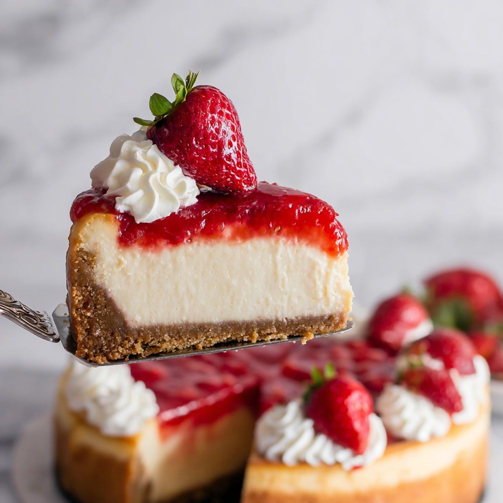 Strawberry Cheesecake with Fresh Strawberry Sauce and Whipped Cream Recipe - Recipe Image