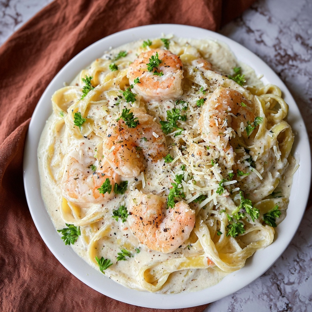 Shrimp Alfredo with Parmesan and Garlic Recipe - Recipe Image
