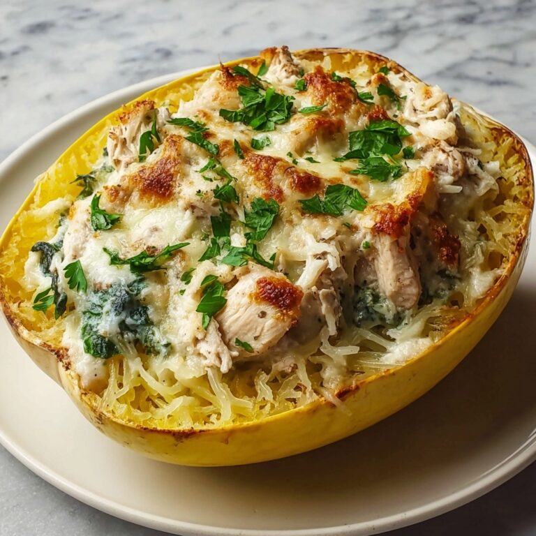 Garlic Parmesan Stuffed Spaghetti Squash with Chicken and Spinach Recipe