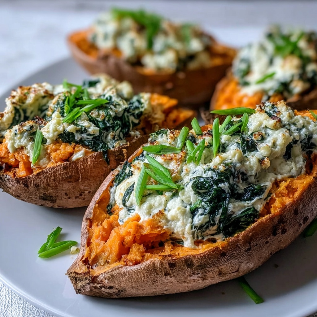 Creamy Ricotta & Spinach Stuffed Sweet Potatoes Recipe - Recipe Image