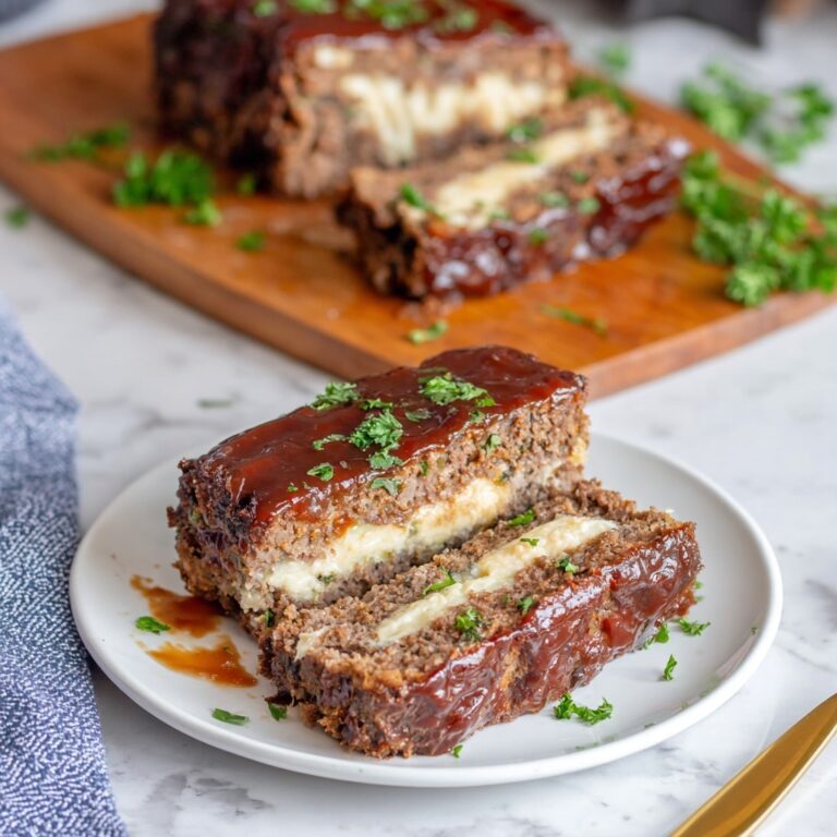 Stuffed Meatloaf with Cheesy Layers and Tangy Sauce Recipe