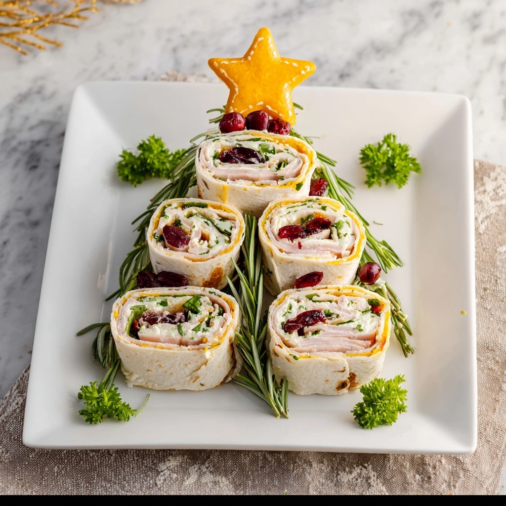 Christmas Tree Brie and Turkey Pinwheel Appetizer Recipe - Recipe Image