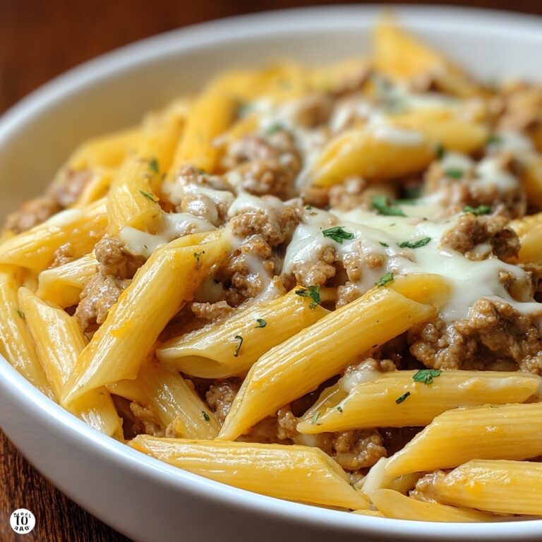 Cheesy Penne with Garlic Butter Ground Beef Recipe