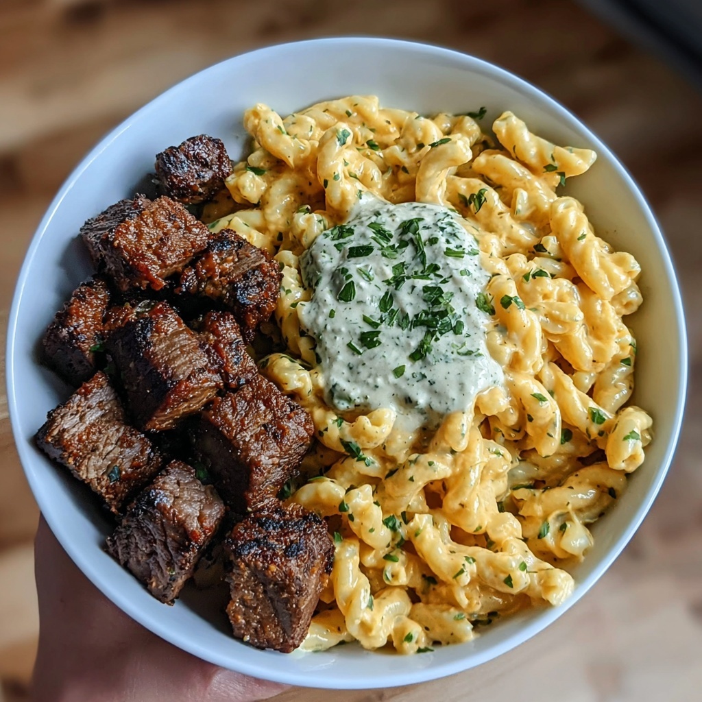 Cajun Steak Tips with Penne in Creamy Parmesan Sauce Recipe - Recipe Image